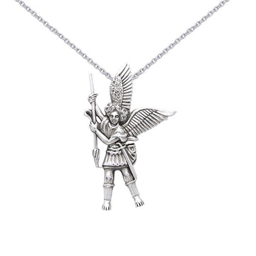 Silver Archangel Michael Pendant and Chain Set TSE732 - Jewelry